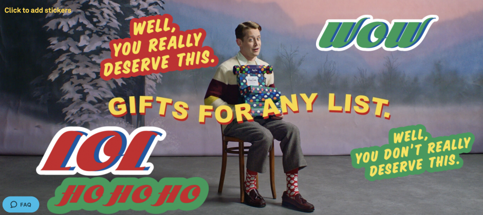 Macaulay Culkin poses with an iguana for Happy Socks’ Christmas ad